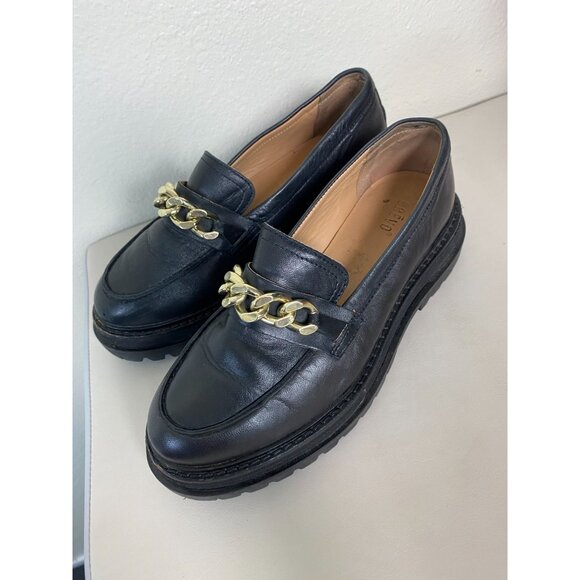 Crevo Francine Black Leather Chunky Loafers Womens 7 Lug Sole Academia Platform - Picture 1 of 16